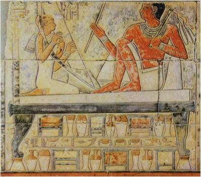 Esposa de Mereruka tocando el arpa. Tumba de Saqqara. Reinado de Teti